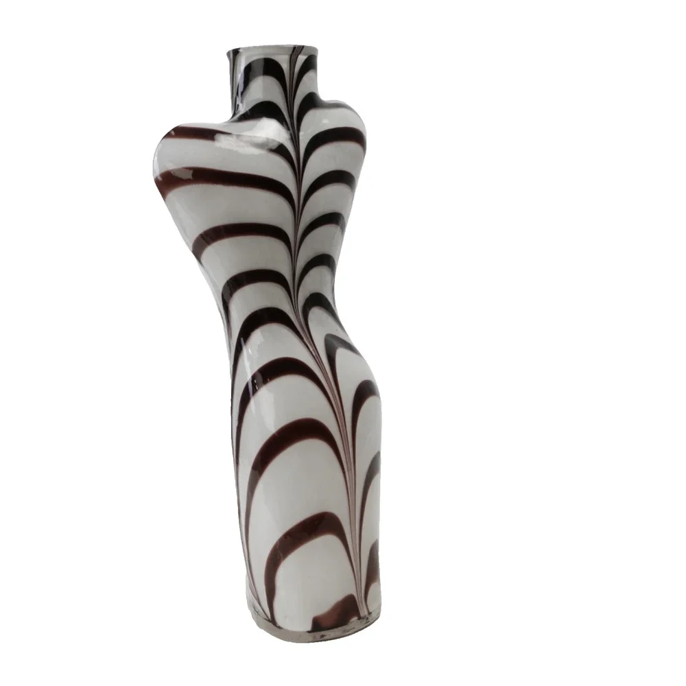 Vintage Murano Style Art Glass Zebra Swirl Female Torso Bust Form Large Vase